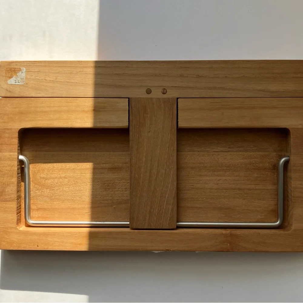 Crate & Barrel FSC Certified Teak Book Holder Wood Cookbook Stand
